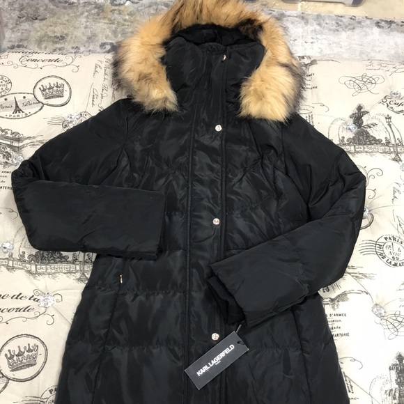 🎁 KARL LAGERFELD PARIS PLACKET FRONT LONG PUFFER - Picture 4 of 11